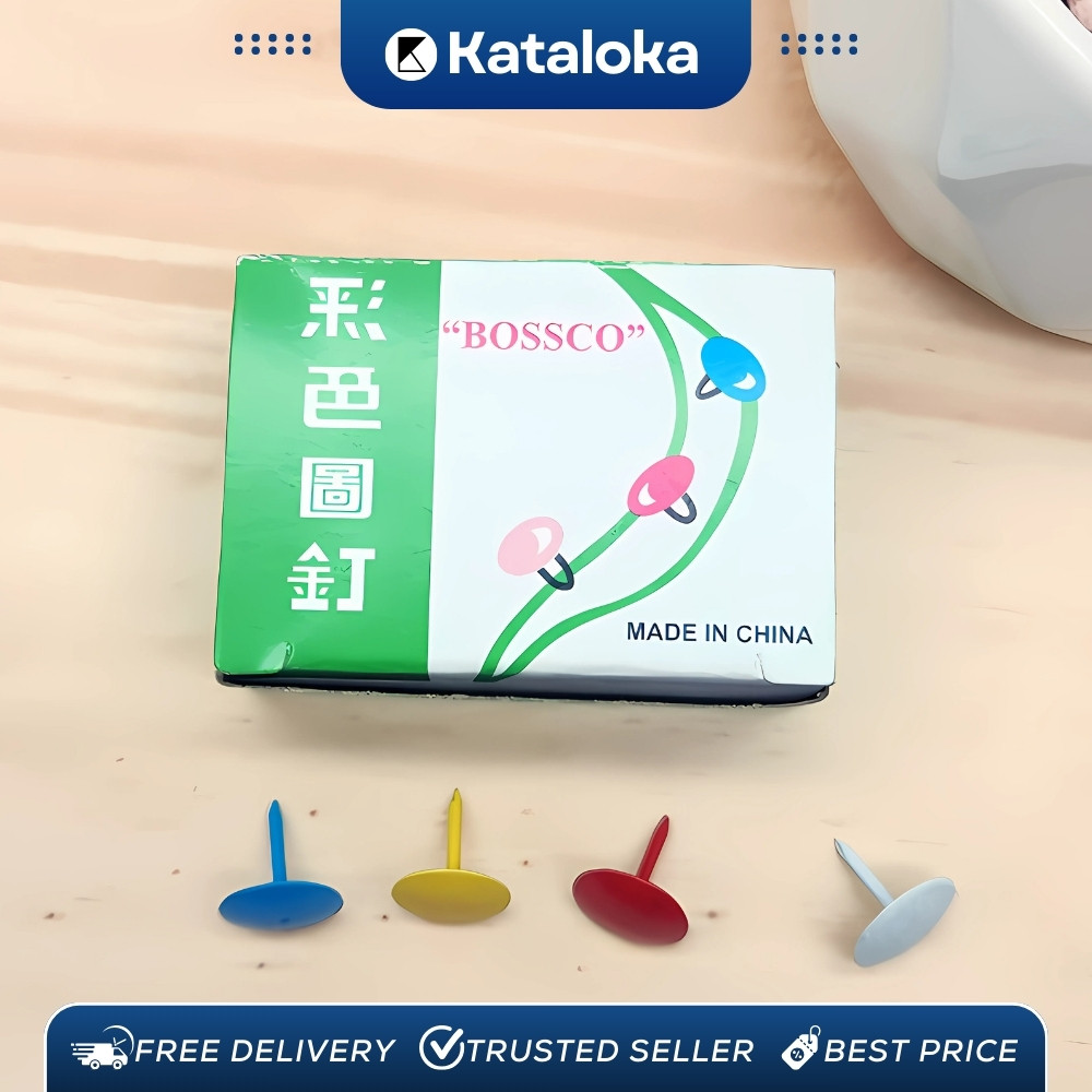 

1 box isi 250 Paku Paku Payung Warna BOSSCO / BOSSCO Color Thumb Tacks / BOSSCO Color Pines