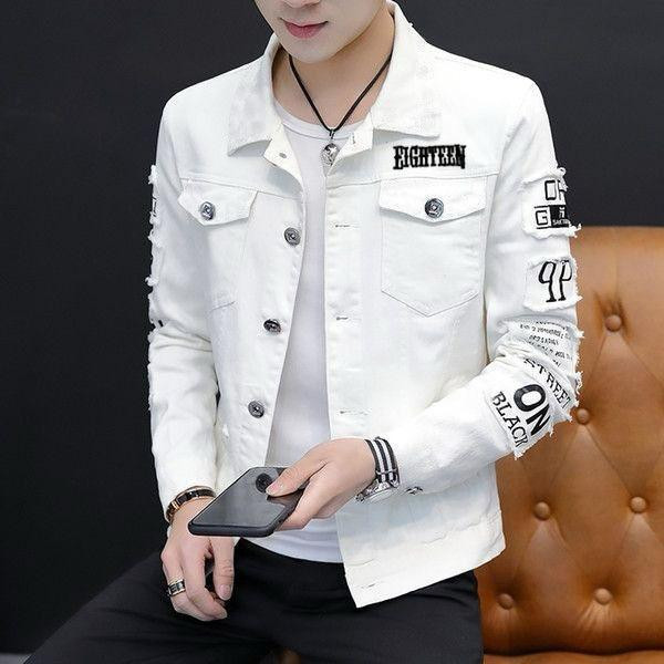 FR65E MM_STORE Jaket Jeans Cowo Casual Pakaian Pria Bordiran Putih Egthen Jaket Denim Ukuran M/L/XL/