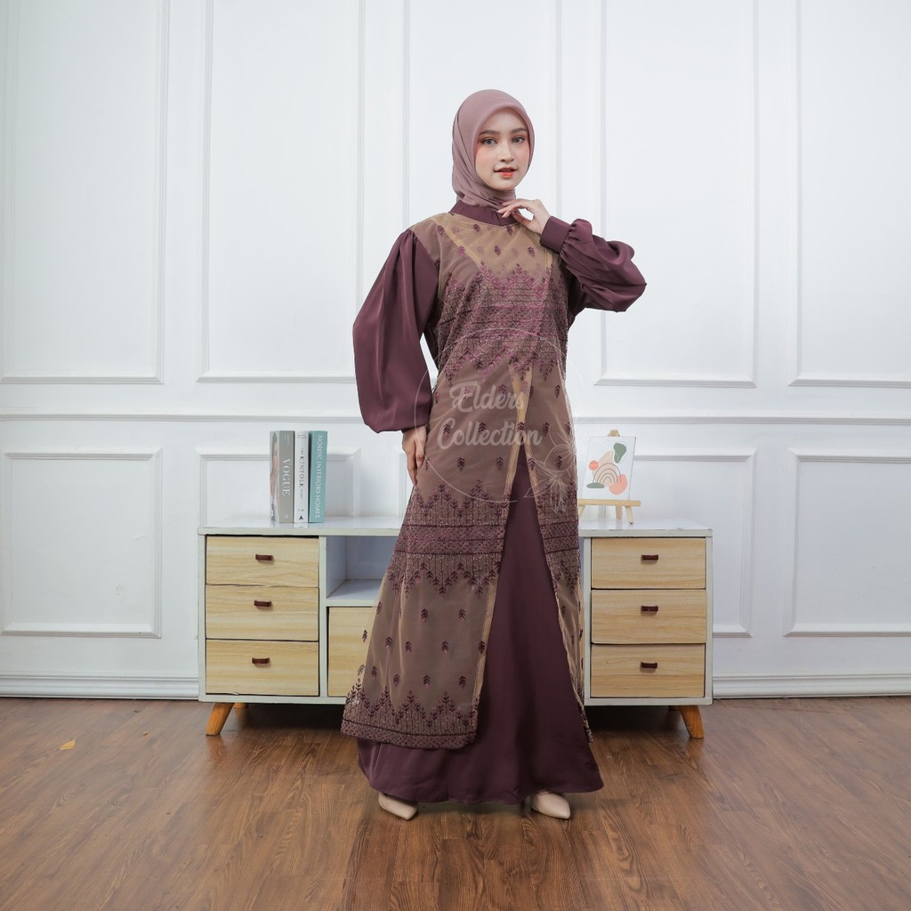 Adiba Dress Cringkle Mix Tile Brokat Anti UV GAMIS Brukat Gamis Dress motif lebaran terbaru 2025 vir