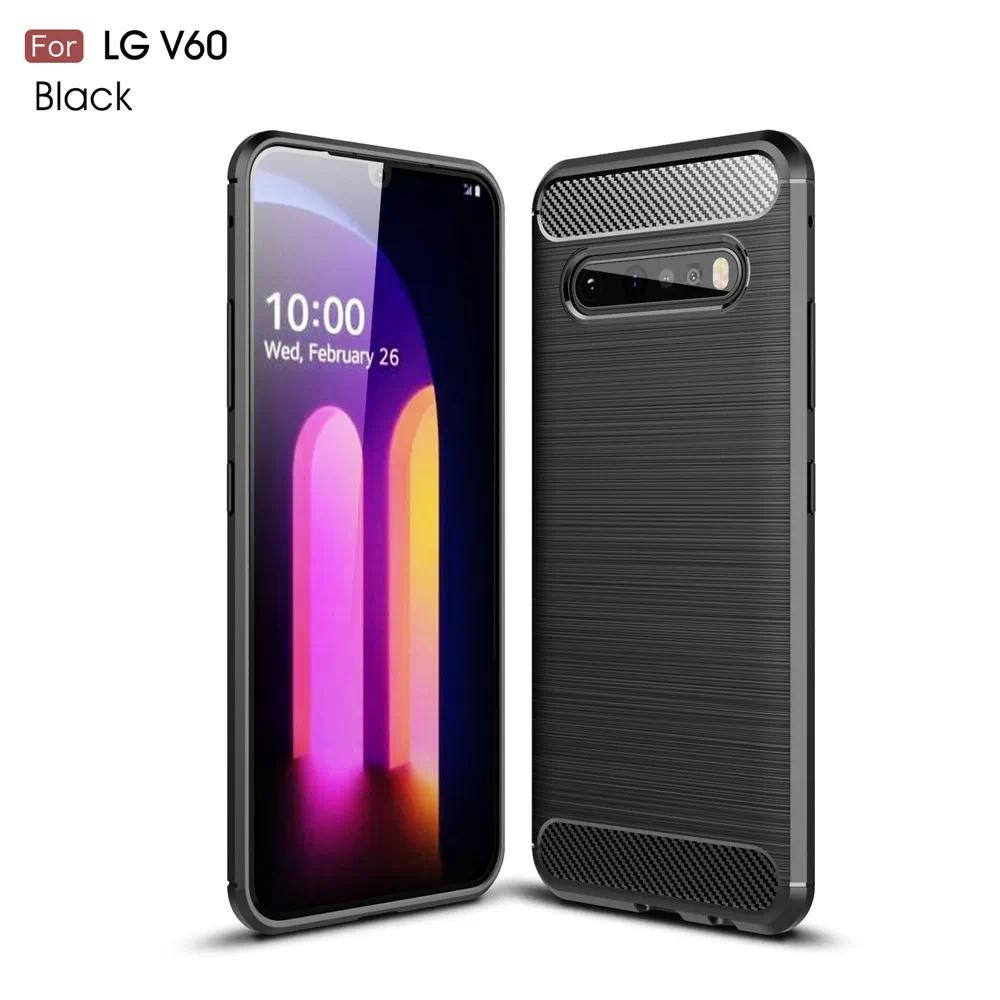 Untuk LG V60 LG V60 ThinQ 5G V 60 LGV60 Casing Ponsel Serat Karbon Lembut TPU Silikon Anti-sidik jar