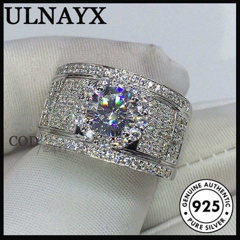 S925 Cincin Mode Temperamen Cincin Mewah Edisi Lebar Pria Perak