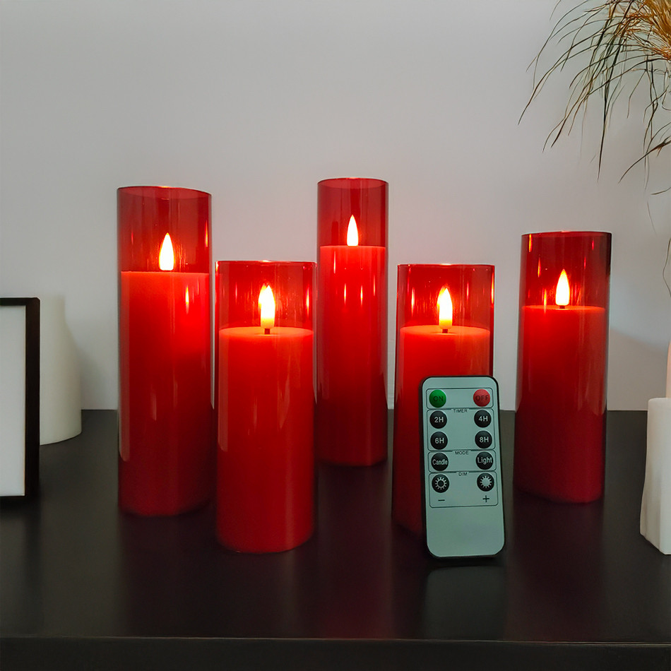 

5pcs/set Flameless Red Led Pillar Candle,Remote Control,Timer LED Candle Light Table Decorative, Candles,Party Light