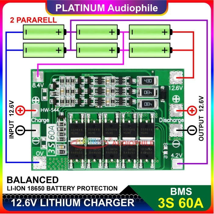 JT99 Lithium Baterai Charger Modul | 3S 12.6V 60A BMS Protection Board