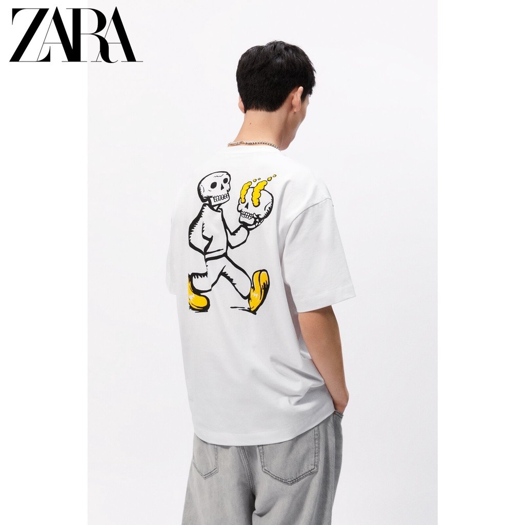 (COD) ZARA New Men's Skull Print Cotton Short Sleeve T-Shirt 0495421 250