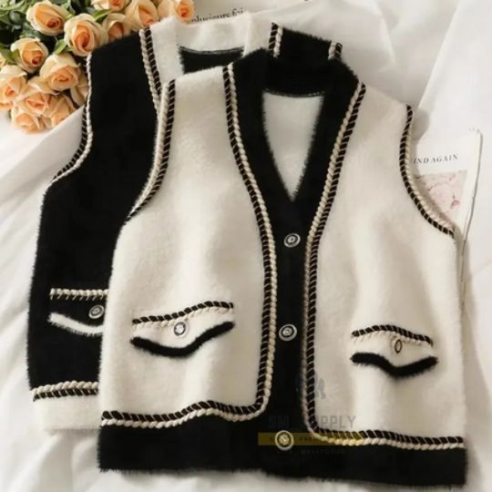 LIA Vest - Vintage Rompi wool knit vest/outerwear kepang monochrome - Knit Tweet Premium - Knit Mix 