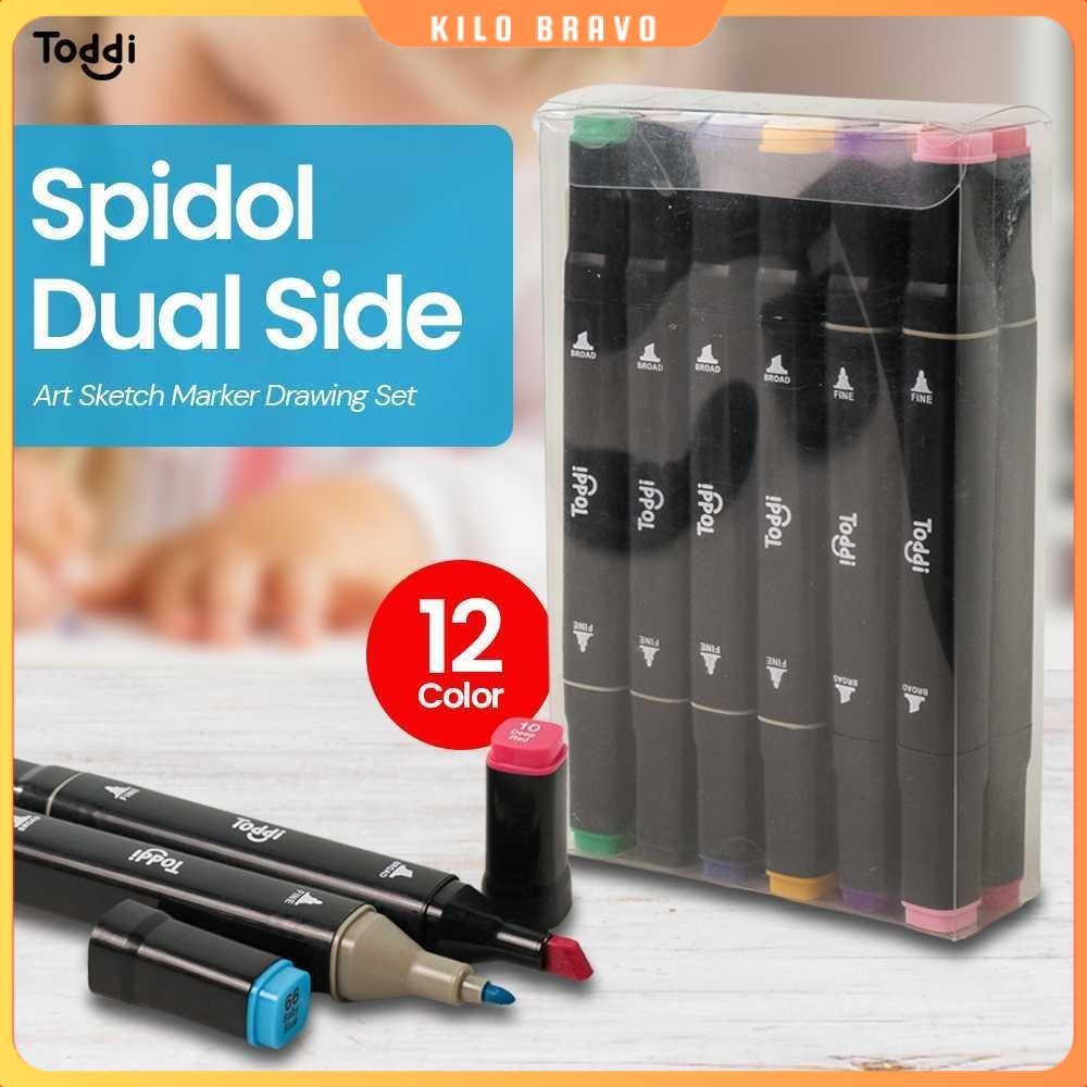 

Toddi Spidol Dual Side Art Sketch Marker Drawing Set 12 Color - T12