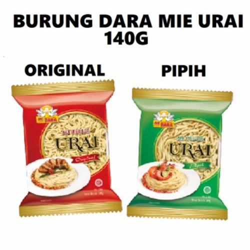 

Mie Burung Dara Mie Keriting Ori 136 g, Mie Pipih 136 g, Mie Urai Ori 140 g, Mie Urai Pipih 140 g