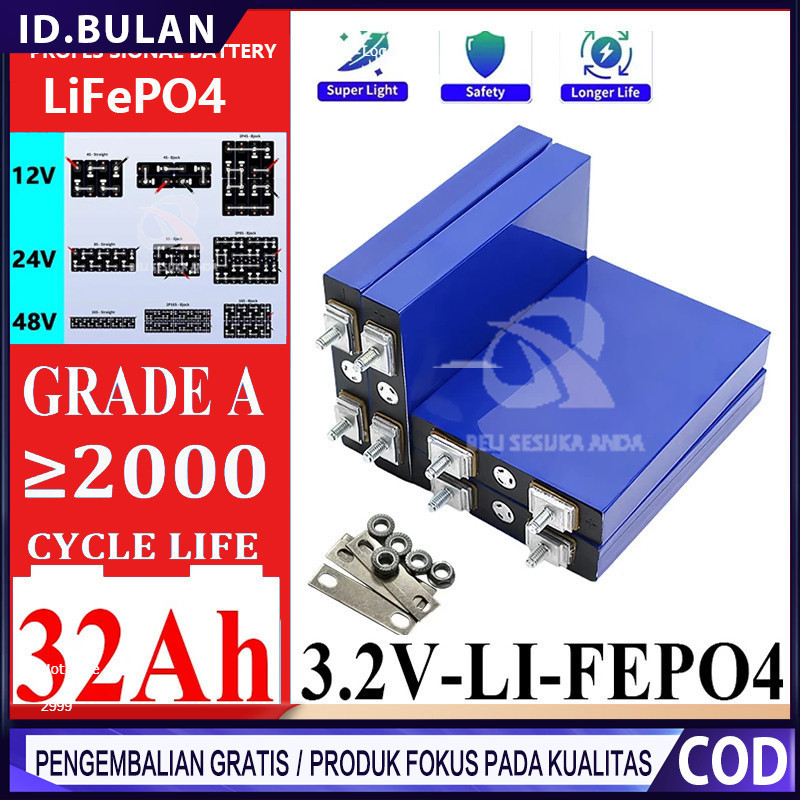 UPS BMS Baterai Lifepo4 3.2V 32Ah Baru 12.8V 30ah 3C 5C Paket Baterai Lithium Fosfat Sepeda Motor Su