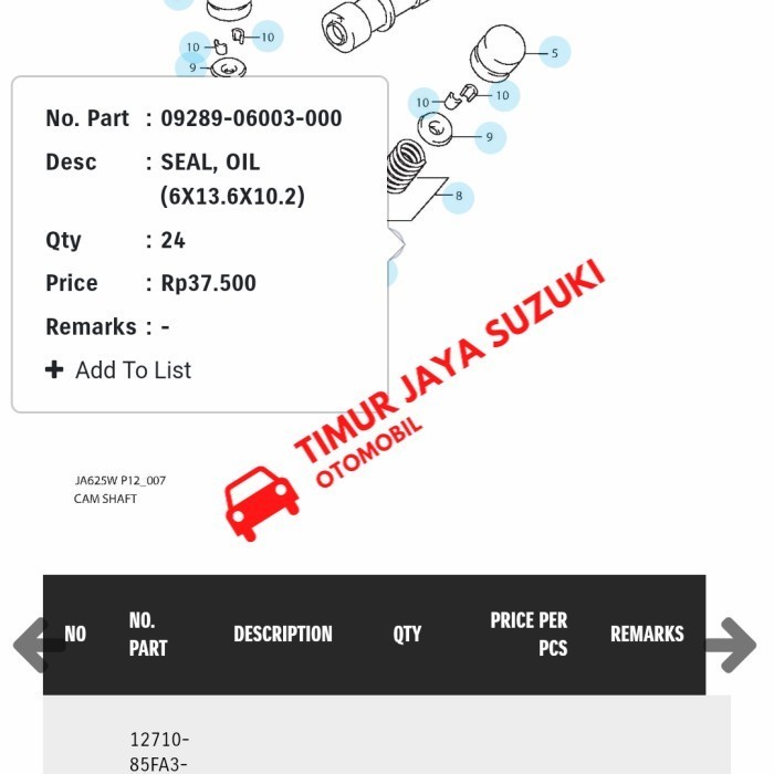 Seal Klep Escudo 2.0, Grand Vitara 2.0, Grand Escudo XL7 asli SGP PART BARU