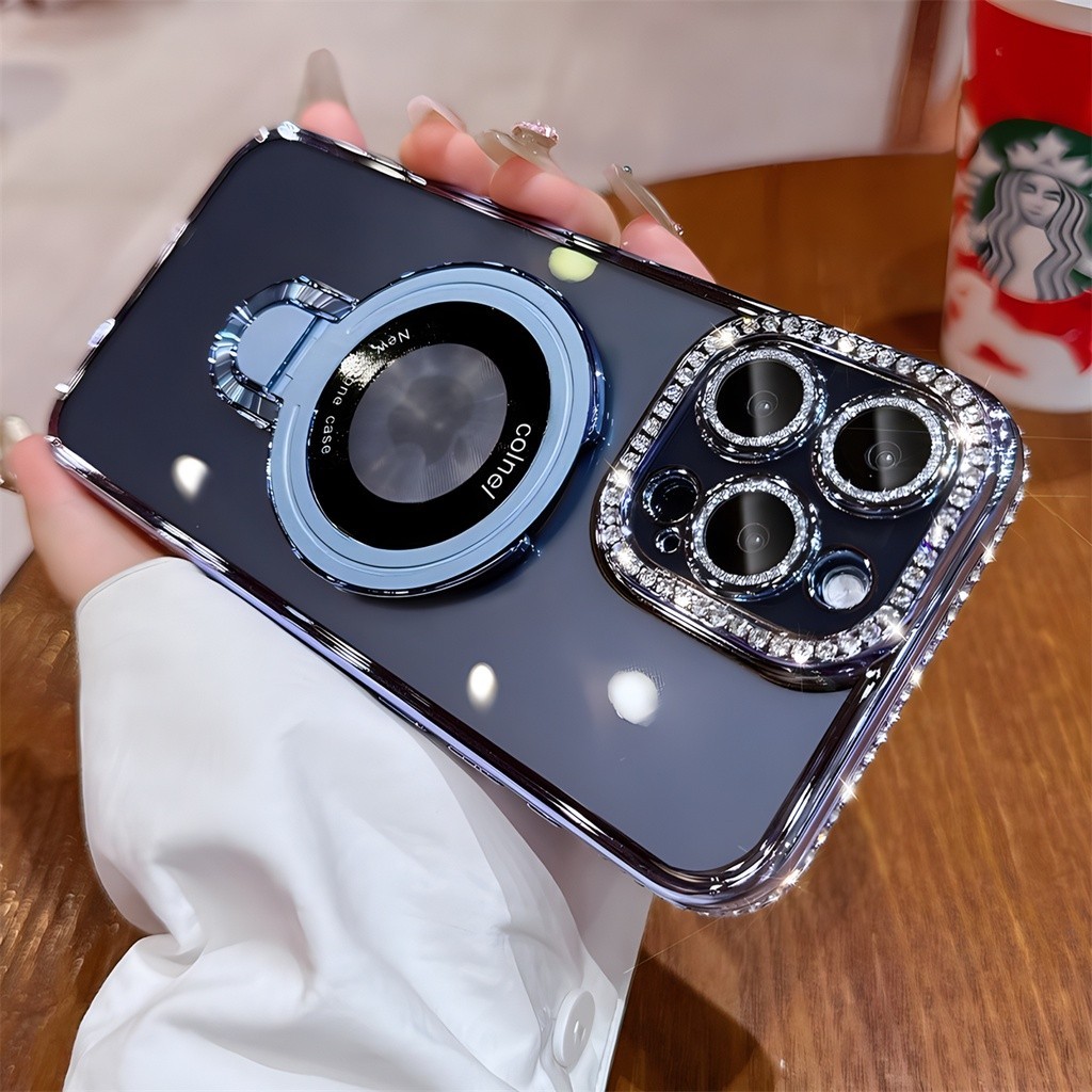 Casing Braket Berkilau Berlian Mewah IPhone 15 Pro Max Casing Magnetik IPhone 12 13 14 Pro Max Penut