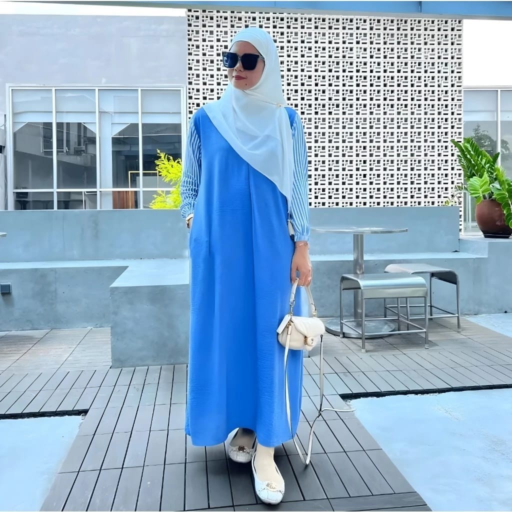 LISHA MIDI - DRESS GAMIS CRINKLE KOMBINASI SALUR RAYON PREMIUM BUSUI