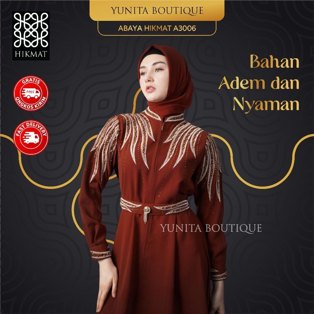 Abaya Hikmat A3006 Original Gamis Mewah Set Hijab Fashion Wanita Muslim Terbaru By Abayahikmat_yunitabutik