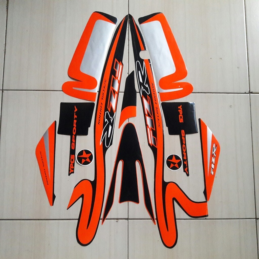 sticker striping motor f1zr caltex edition hitam orange