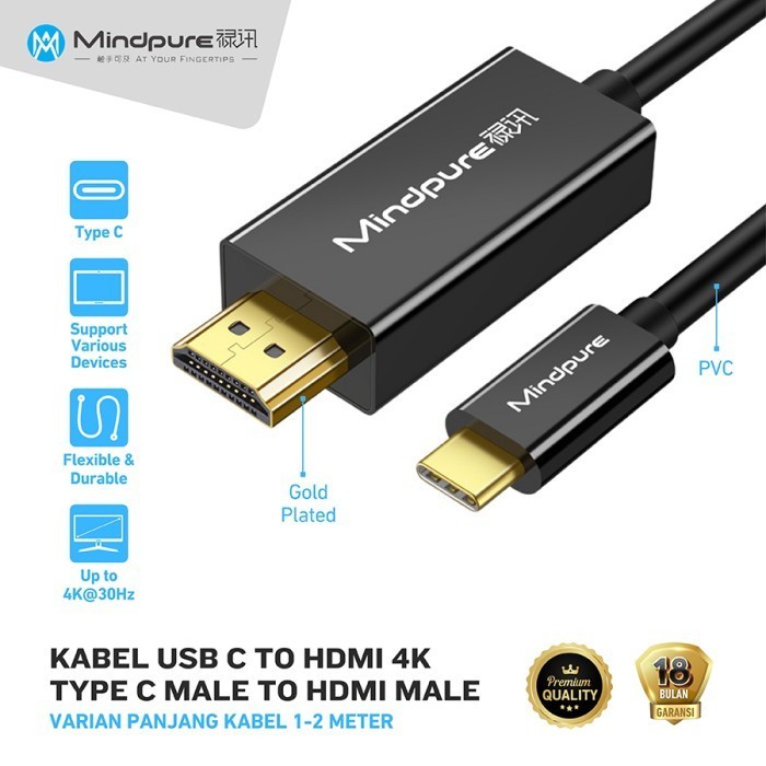 Kabel USB C to HDMI 4K Type C Male to HDMI Male