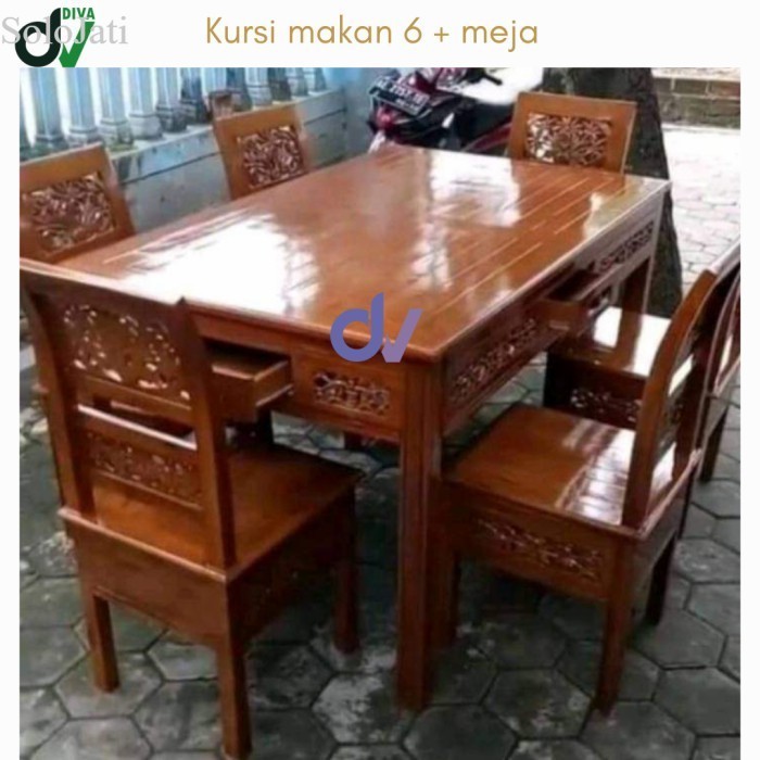 

Meja makan ukir 6 kursi kayu jati / meja pake laci 4 murah