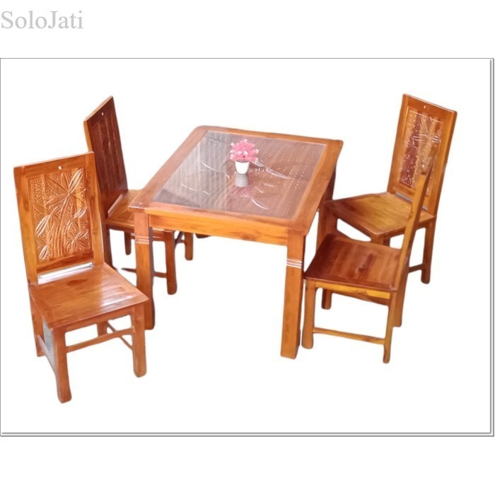 

Meja Makan kayu 4 Kursi Mahoni Ukir Motif Minimalis murah