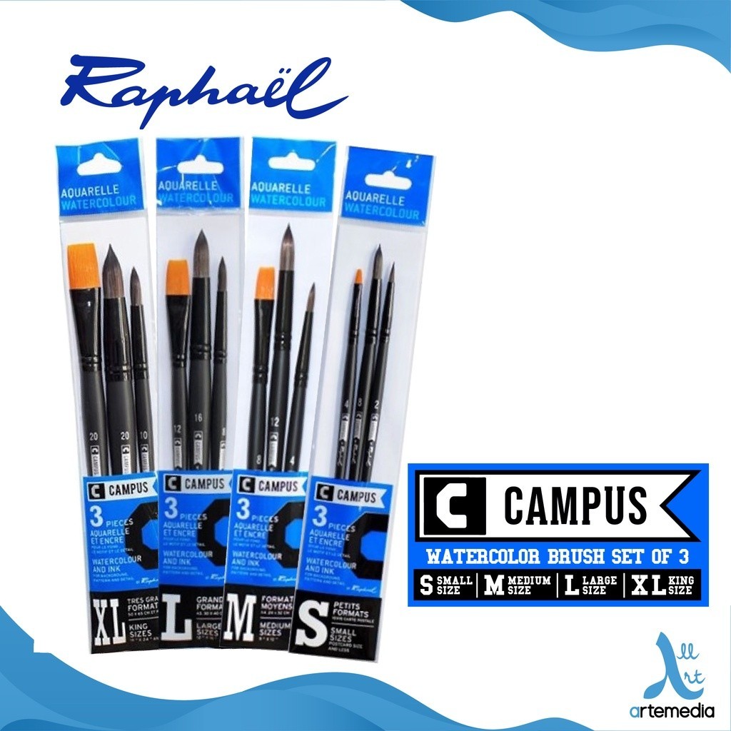 

Raphael Campus Watercolor Brush Kuas Lukis Set 3 Synthetic Short Handle