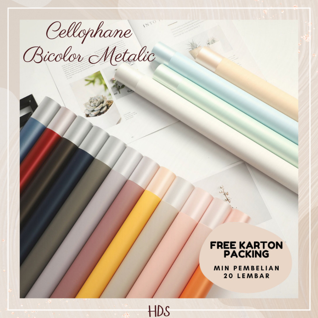 

HDS FLOWER WRAPPING BI COLOR METALIC CELLOPHANE WATERPROOF KERTAS BUKET BUNGA FLOWER WRAP