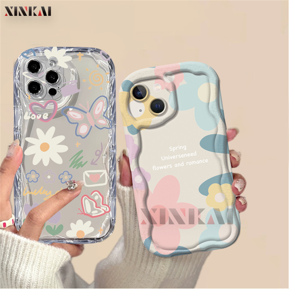 Casing hp Infinix Hot 30i Hot 11S NFC Smart 7 Note 12 G96 Smart 6 Smart 5 Note 30 30 Pro 30 Play Hot 12 Play 11 Play 9 Play 10 Play Hot 20S Simple Colorful flowers Wave Edge Soft Phone Case XINKAI