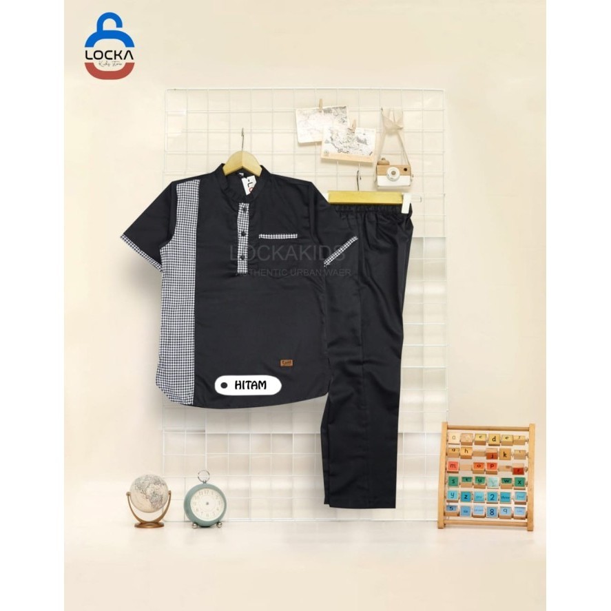 Baju Koko Setelan Anak Laki Laki- Kemko Set Anak - Setelan Muslim Anak - HIJAU ARMY, 8