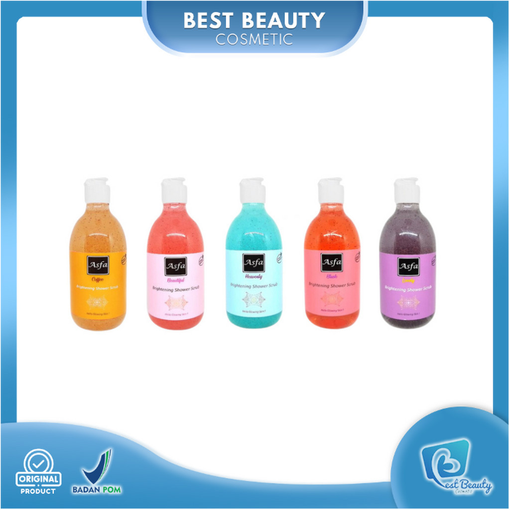 ★ BB ★ Asfa Brightening Shower Scrub 300 ml | Sabun Mandi - Pink Beautiful - Blue Heavenly - Violet Lovely - Peach Blush - Brown Coffee