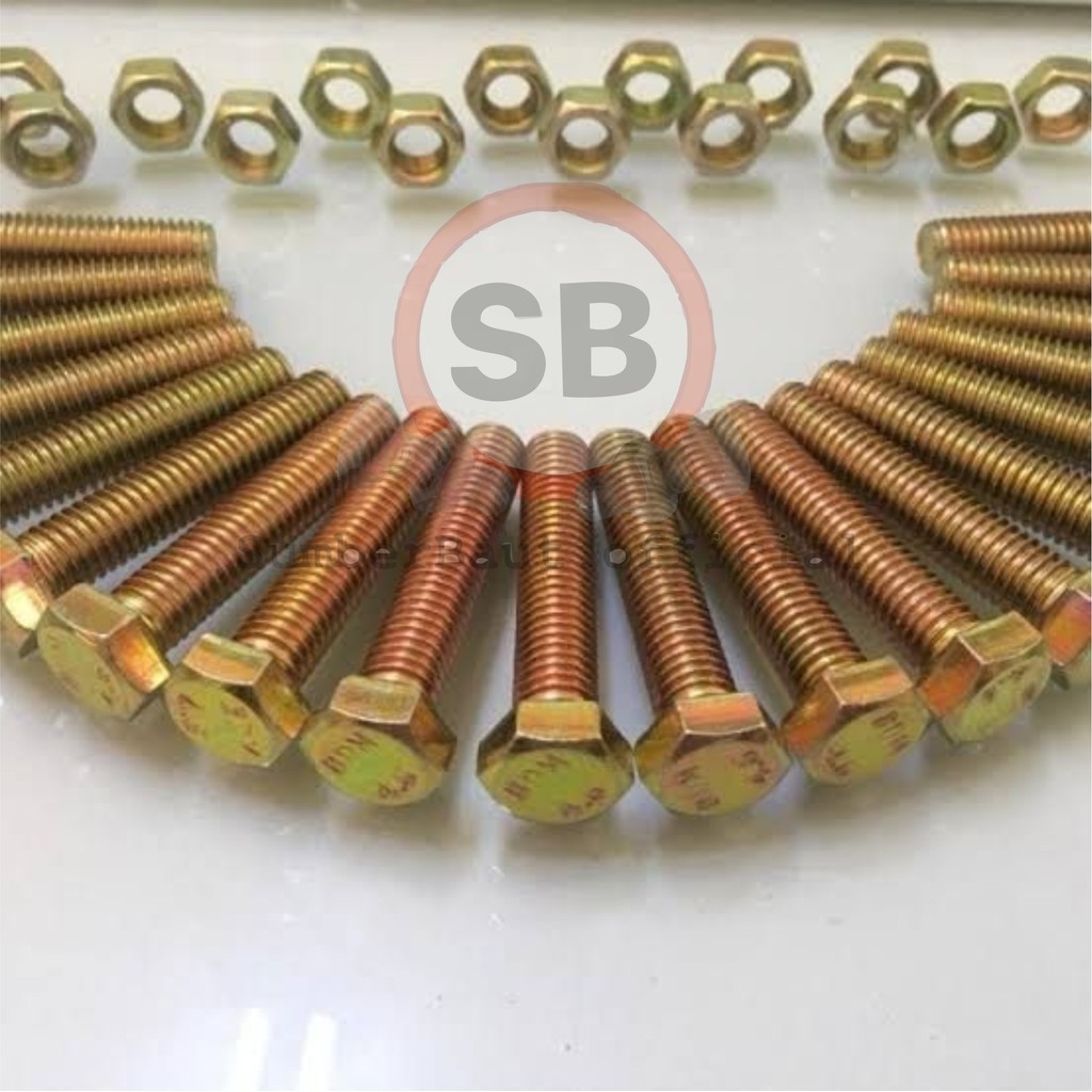 M6x75 Baut Mur Hexagon Kuning BMK Hex 6x75 Kunci 10 Galvanis
