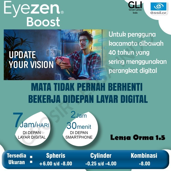 Lensa Essilor SV Eyezen BOOST Orma 1.5 Crizal