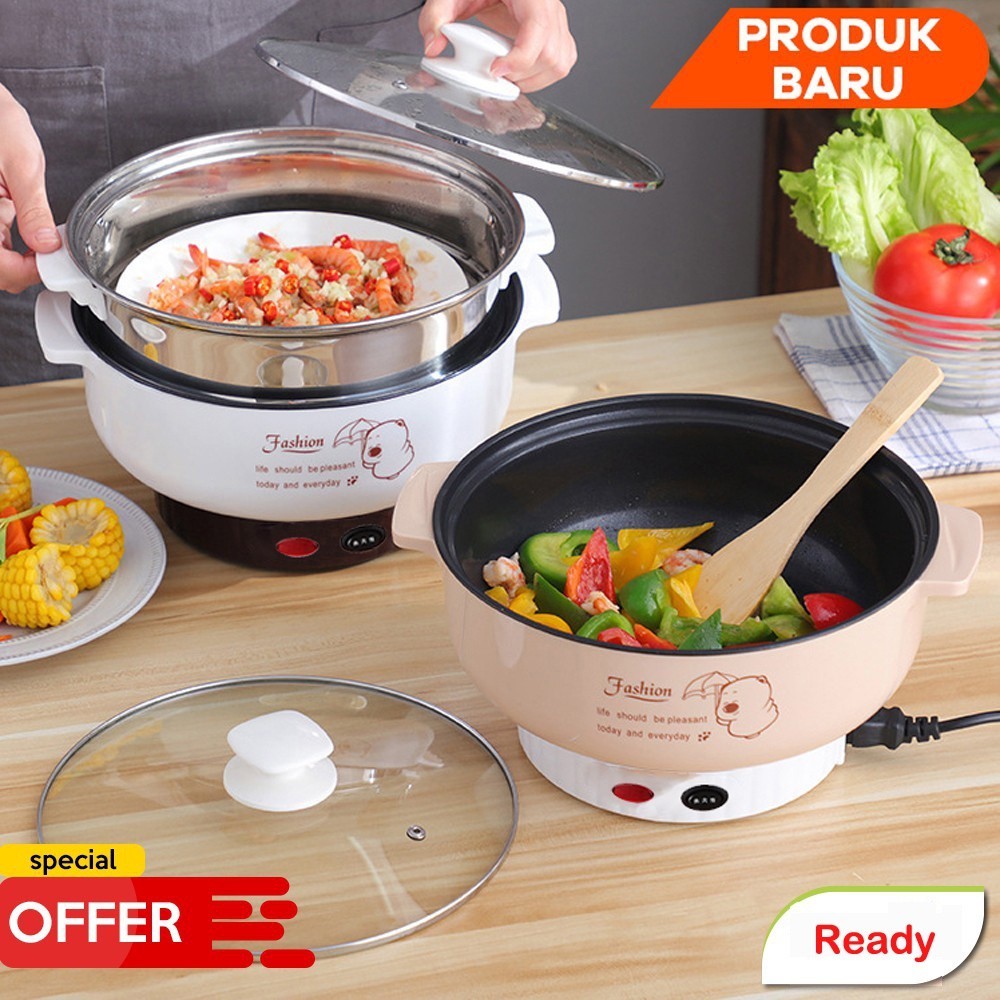 Panci Listrik Multifungsi Anti Lengket Free kukusan/Steamer Plastik Lapis Keramik Teflon