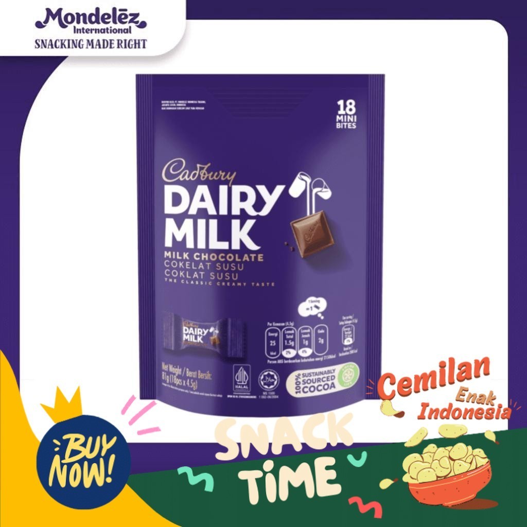 

Special Diskon Cadbury Dairy Milk Cokelat Sharebag Isi 18 x 15 (Family Pack)