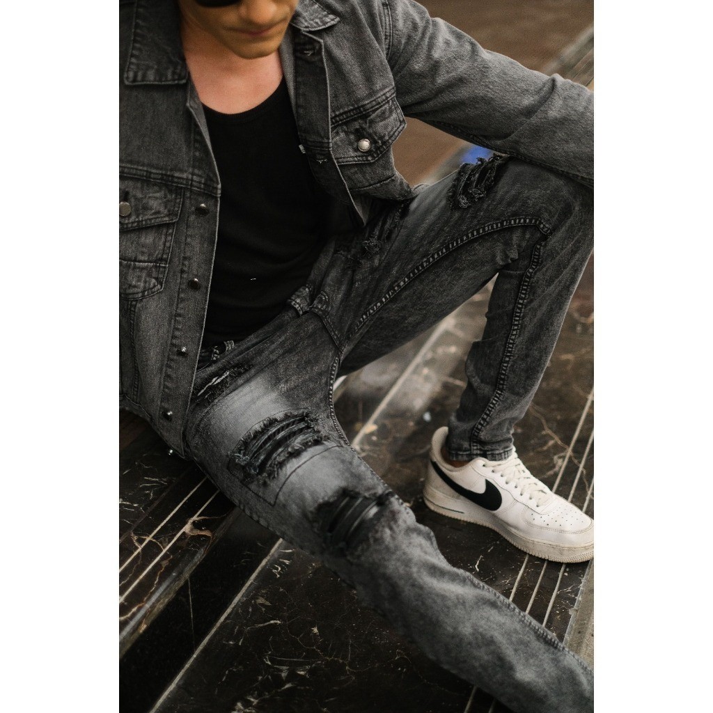 BIG RAMADHAN SALE flas sale Weird Jeans - Austin Black - Celana Jeans Pria Skinny Slimfit Ripped Sob