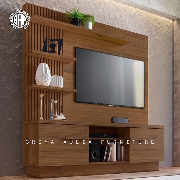 Partisi kayu jati terbaik lemari tv terbaru