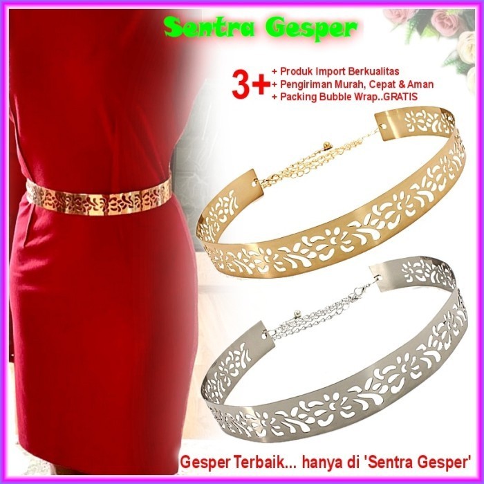 Sabuk Plat Gesper Ikat Pinggang Obi Fashion Wanita Emas Belt Rantai 4 - Gold / Emas