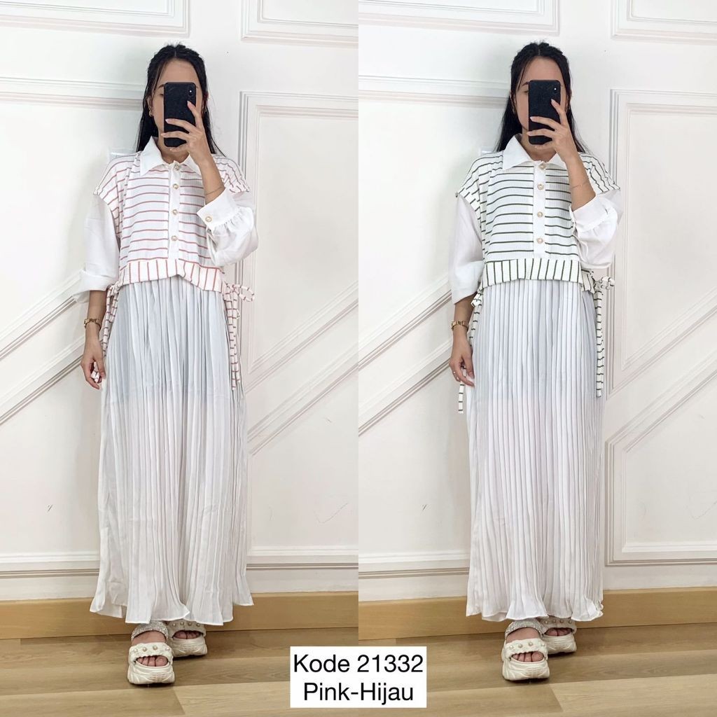 Dress Bahan Knit Premium I Gamis Rajut Salur I Maxi Dress Import