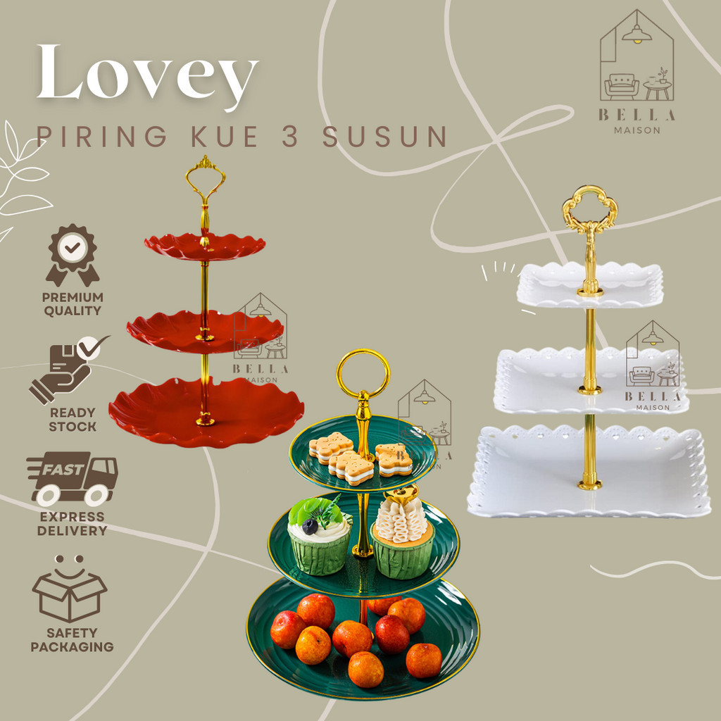 Piring Saji LOVEY Piring Susun 3 Layer Cake Stand Display Plate Rak Kue Susun