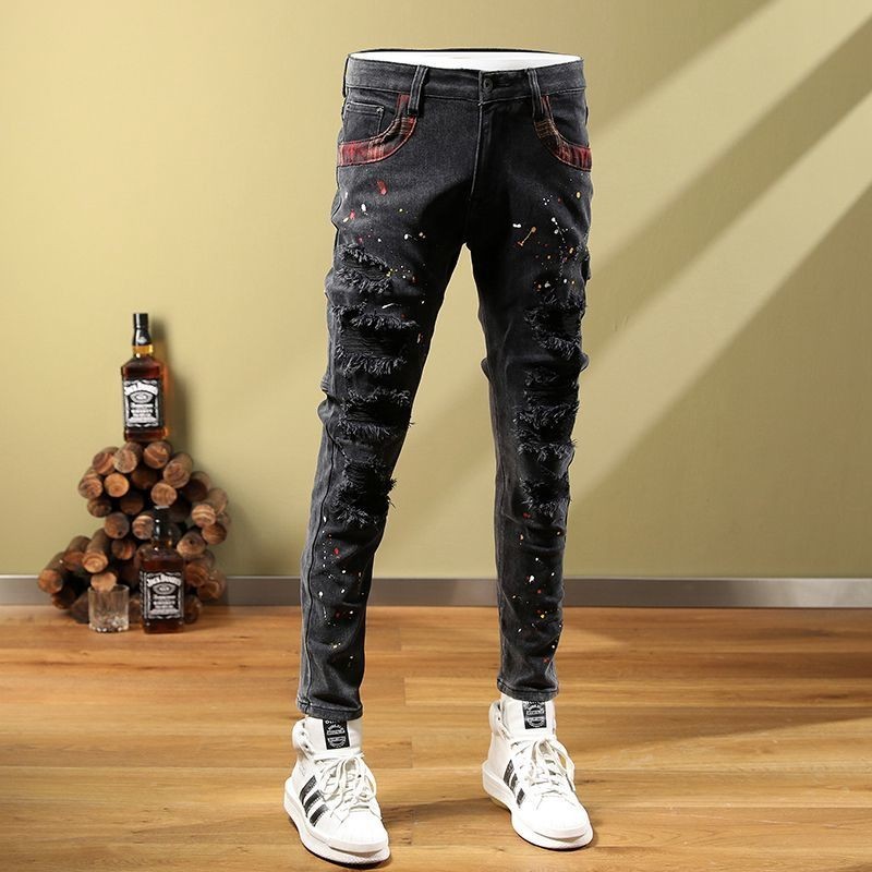Jeans Pria Slim Fit Celana Hitam Melar Longgar