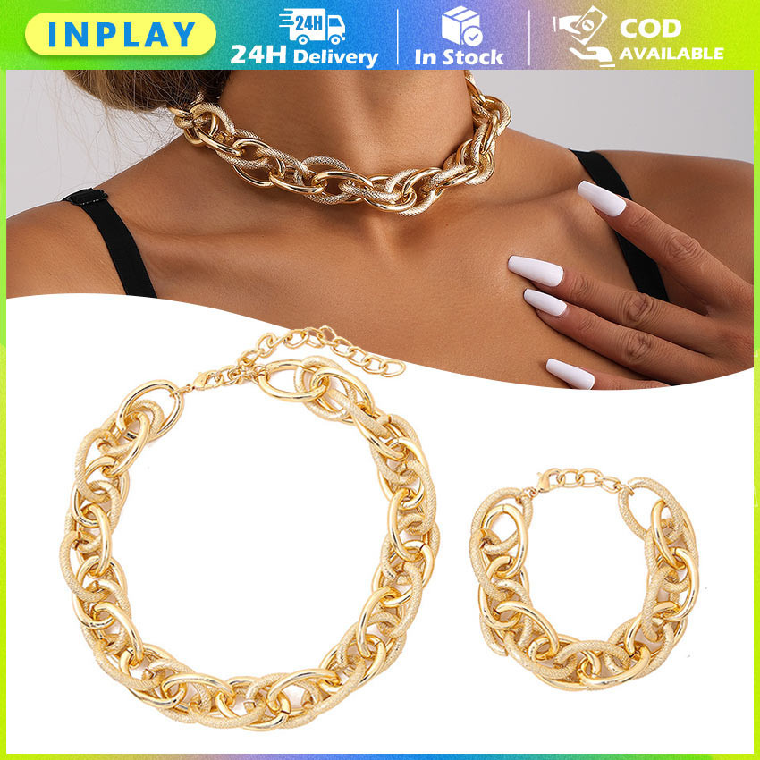 Hip Hop Gaya Kalung Gelang Rantai / Emas Chain Kalung Gelang / Choker Kalung Gelang Emas Besar Akses
