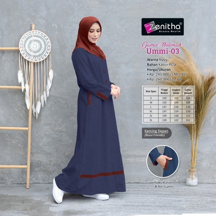 promosi Ummi-03 Baju Gamis Wanita Busana Muslim By Zenitha - Navy, S