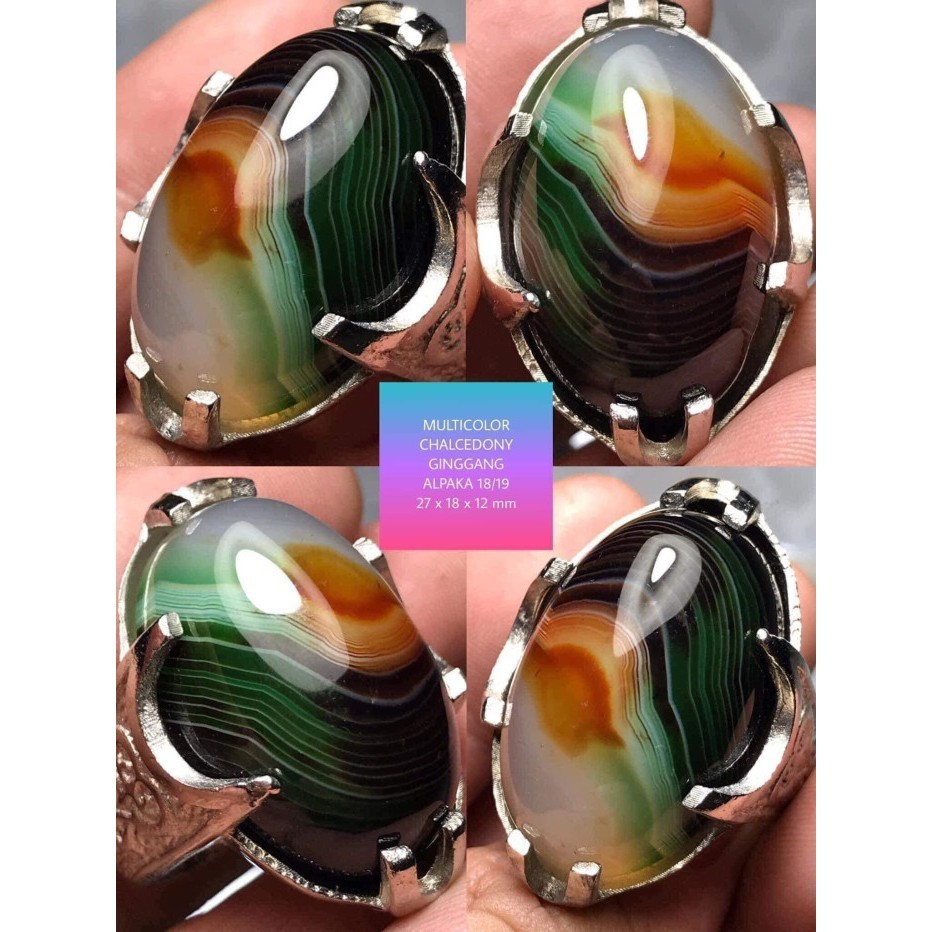 Cincin Batu Akik Natural Gambar Yaman Chalsedony Motif Unik Antik 4