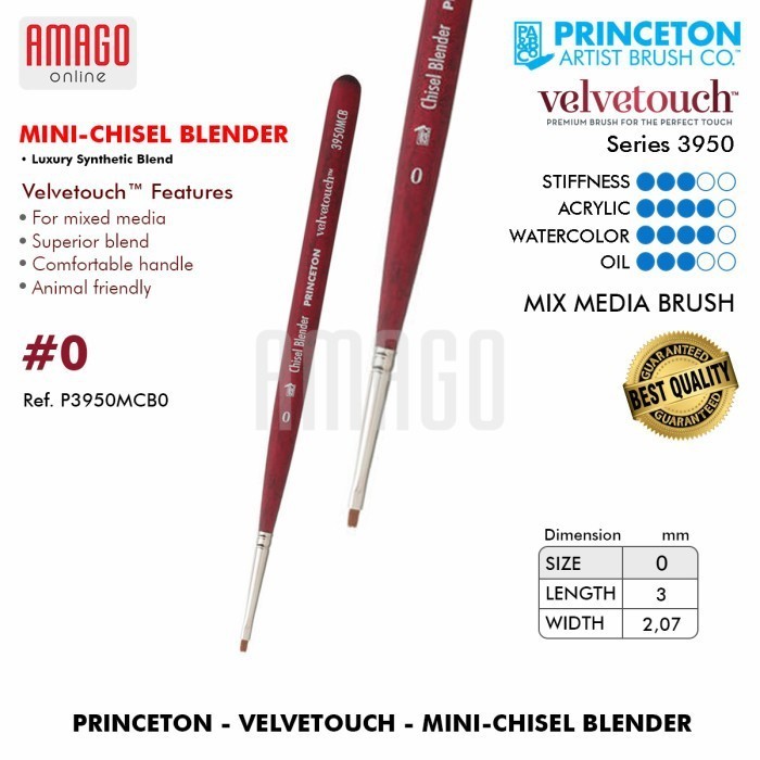 

Brush PRINCETON - Velvetouch - Synthetic - Mini Chisel Blender - Ukuran 0 - Kuas Mini