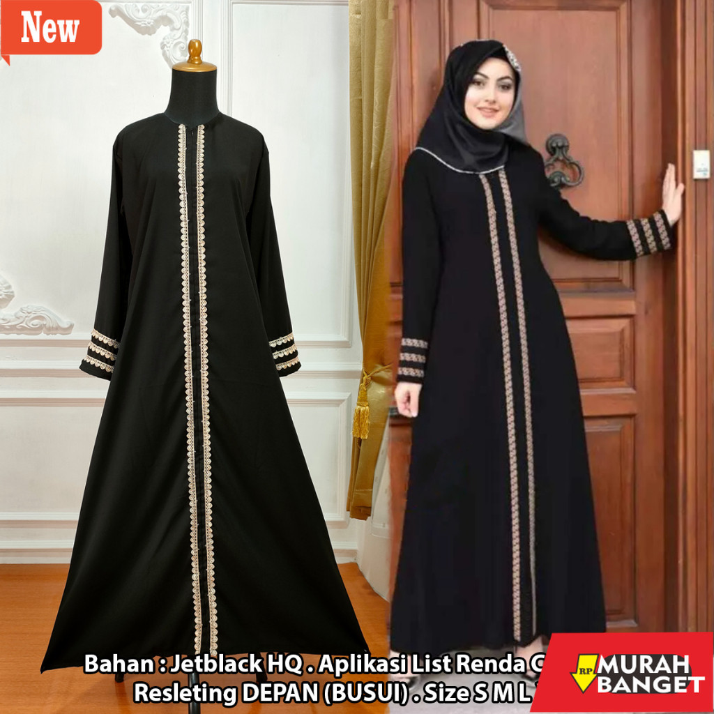 Baju lebaran ala Timur Tengah- Gamis Hitam Motif Gamis Ibu Ibu Abaya Jetblack Gamis Arab Baju Gamis 