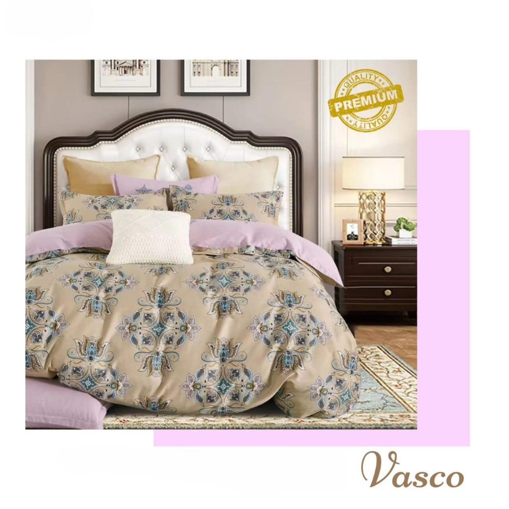 Bedcover 1 Set Sprei Lengkap Motiv Vasco Two Tone Pink New Katalog BeSTAR Free Tas Bedcover Bunga Au