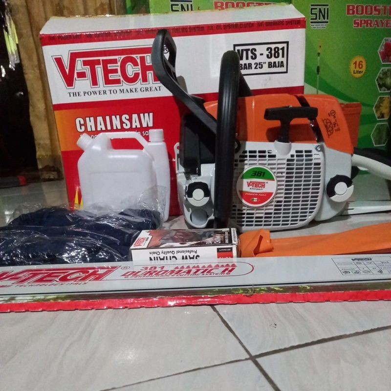 BIG SALE RAMADAN PROFESSIONAL ENGINE CHAINSAW V-TECH VTS-381 25"42T LASER BAJA MESIN GERGAJI KAYU
