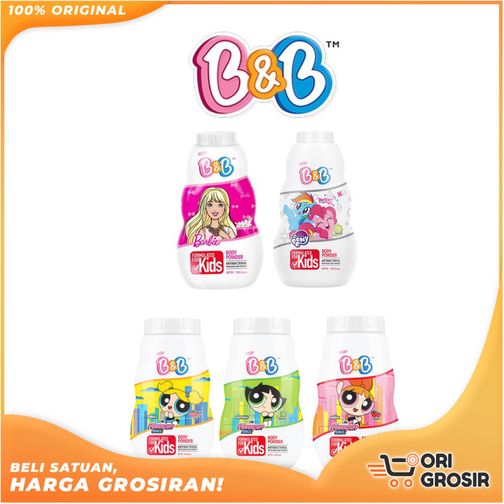 ORI Grosir Bedak Anak B&B Kids Body Powder Kemasan 60 gr / 150 gr Karakter My Little Pony Barbie Pow