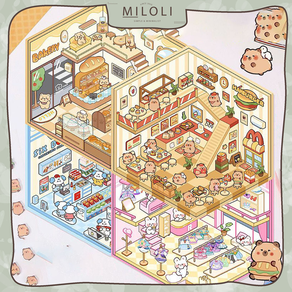 

[MILOLI] 3Pcs SWEET CARTOON LANDSCAPING CAPYBARA Sticker PET Planner 3D DIY Scrapbook Stiker Dekor Jurnal - B0498