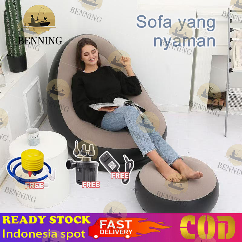 Sofa angin jumbo Sofa Santai Angin Portable Sofa Tiup Dengan Sandaran kasur Angin free pompa Bed Ang