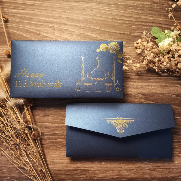 

NIRMALA Amplop Uang Idul Fitri Horizontal Besar 9.5x18.5cm/ Angpao Eid Mubarak Fancy / Angpau Lebaran (Isi 10 pcs) - Navy Blue