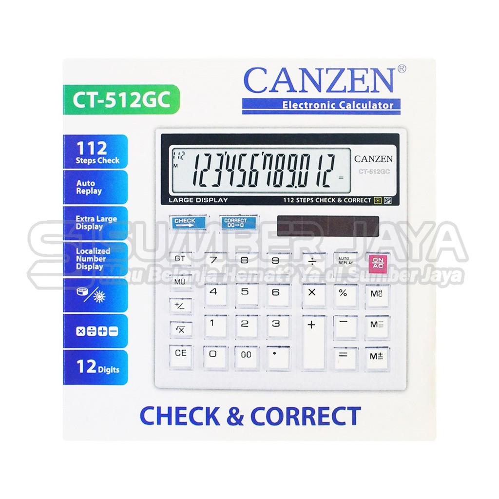 

Kalkulator CANZEN CT-512GC 12 Digit Putih Steps Check Dekstop Calculator