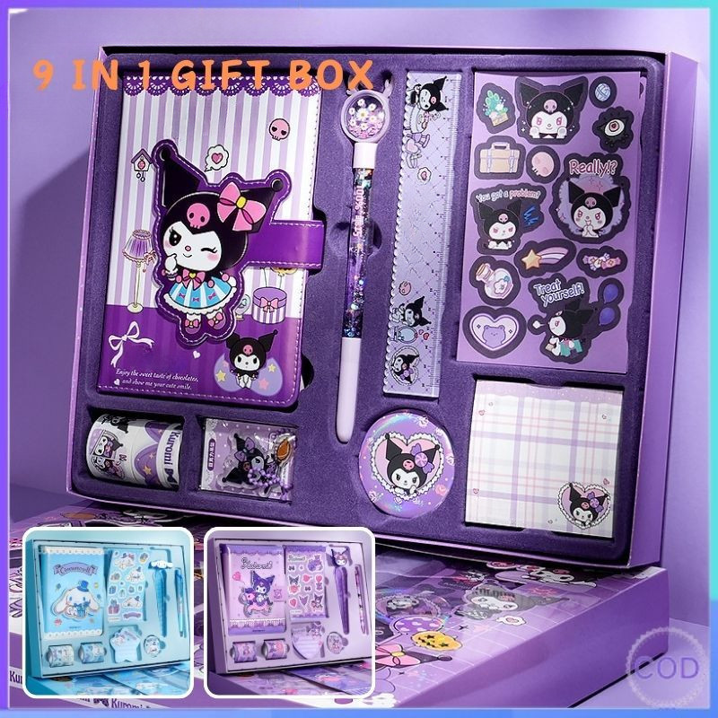 

[COD] Luxury Notebook Full Set 9-IN-1 Gift Box / Notebook Agenda Set Alat Tulis Kotak Hadiah Penggaris Stiker Memo Pita Perekat