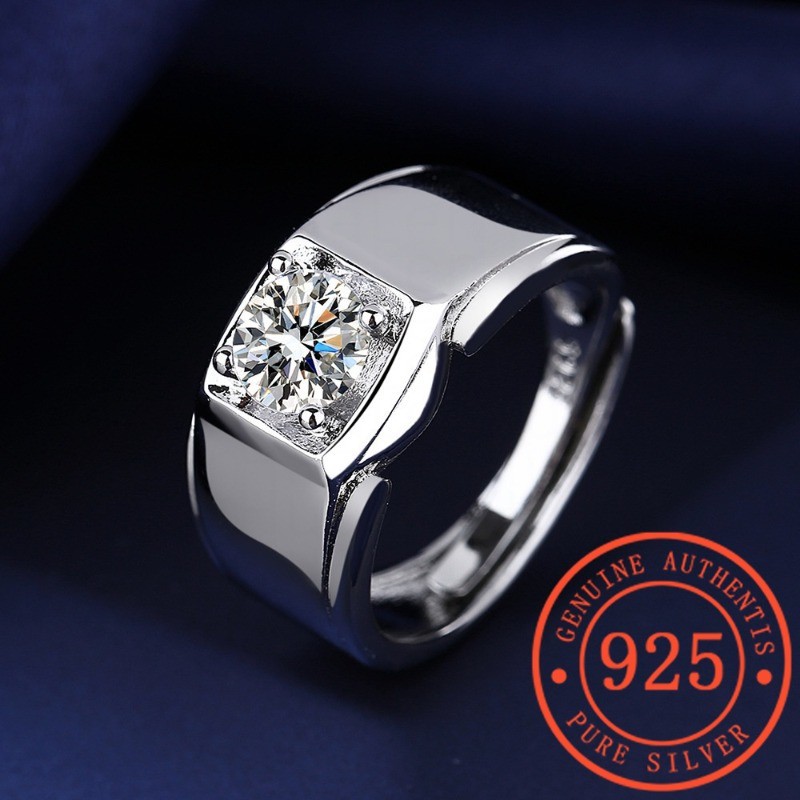 HuaLen 1 Carat Moissanite Cincin Pria Glossy Cincin Busana Korea