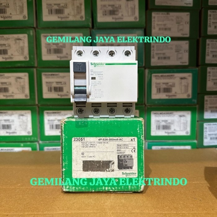 ELCB / RCCB SCHNEIDER iD 4P 63A 500MA 10KA _ SCHNEIDER 23051 ORIGINAL